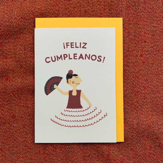 Joyeux Anniversaire En Espagnol Carte De Voeux Feliz Etsy
