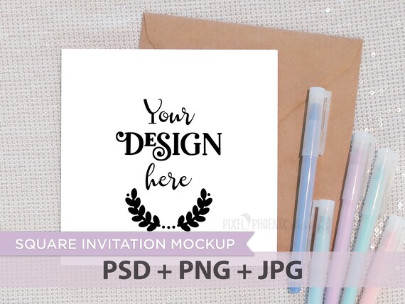 Square Invitation Mockup With Pastel Pens Square Invite Square Square Invitation Mockup With Pastel Pens Square Invite Square