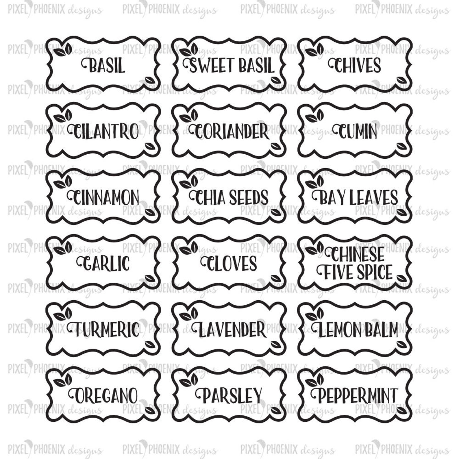 Spice jar labels svg cut files kitchen vinyls herbs and etsy