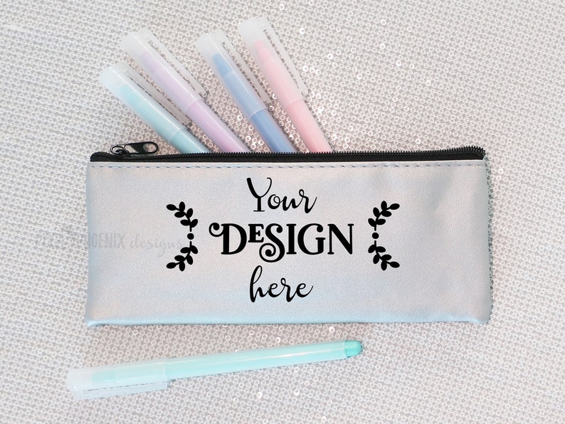 Pencil Case Mockup Pastels Zipper Bag Mockup Silver Pencil Etsy