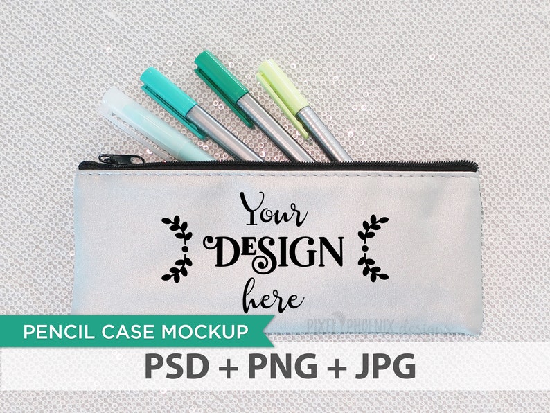 Download Pencil Case Mockup zipper bag mock-up silver pencil case | Etsy