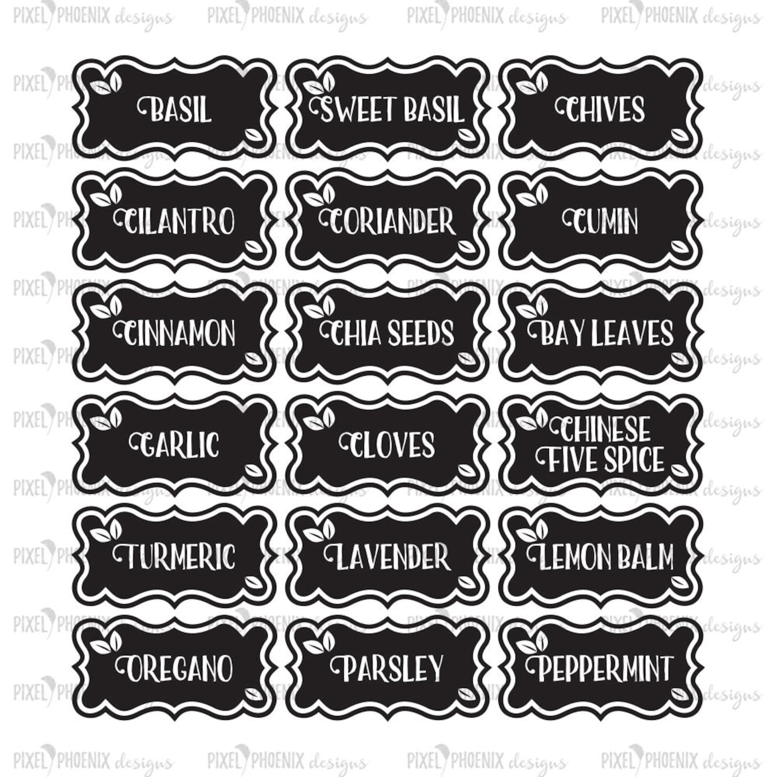 Spice Jar Labels SVG Cut Files Kitchen Vinyls Herbs and Etsy