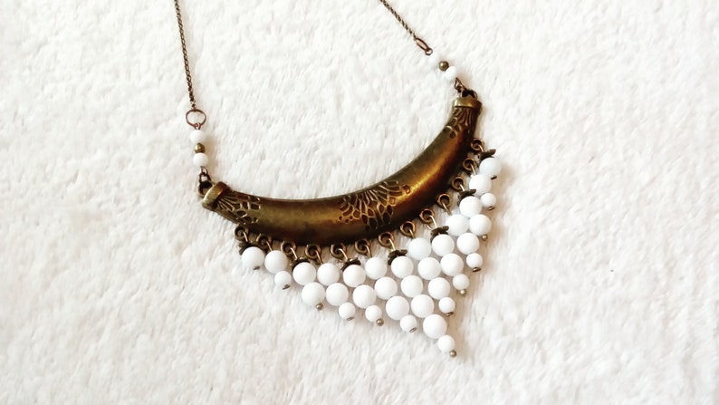 White Jade and Bronze Ethnic necklace gemstones gift for women