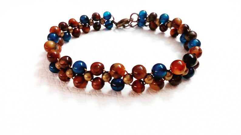 Eye of Tiger and blue jade natural stones bracelet