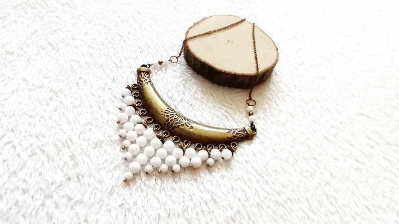 White Jade and Bronze Ethnic necklace gemstones gift for women