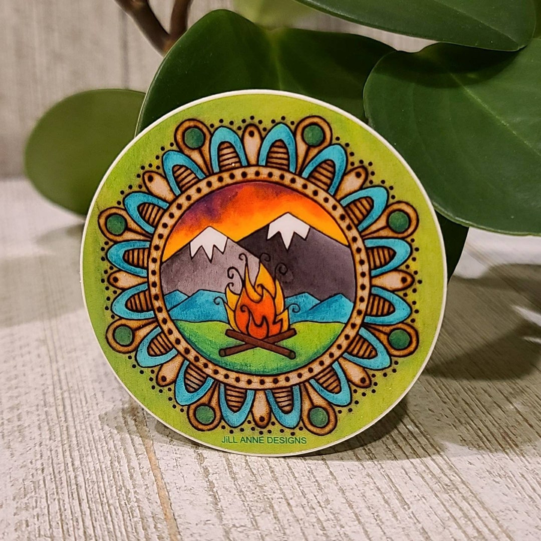 Manali Stickers Mountain Mandala Vinyl Sticker | Colorado Campfire | Outdoor Nature ...