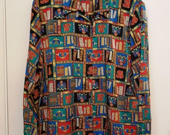 Vintage Women's Pendleton Sophisticates Size 16 Long Sleeve Library Books Print Blouse EXC. COND.