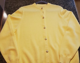 vintage jaune Made in Scotland Cardigan 100 % cachemire boutonné sur le devant Taille 42 XXL 2X