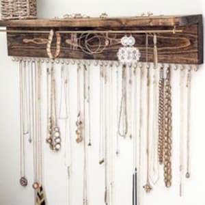 Wood Jewelry Organizer | Necklace Holder | Wall Mount Jewelry Holder | Necklace Hanger | Wood Shelf | Necklace Organizer | Earring Organizer