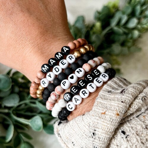 Personalized Custom Beaded Name Bracelets Custom Word Beaded Etsy