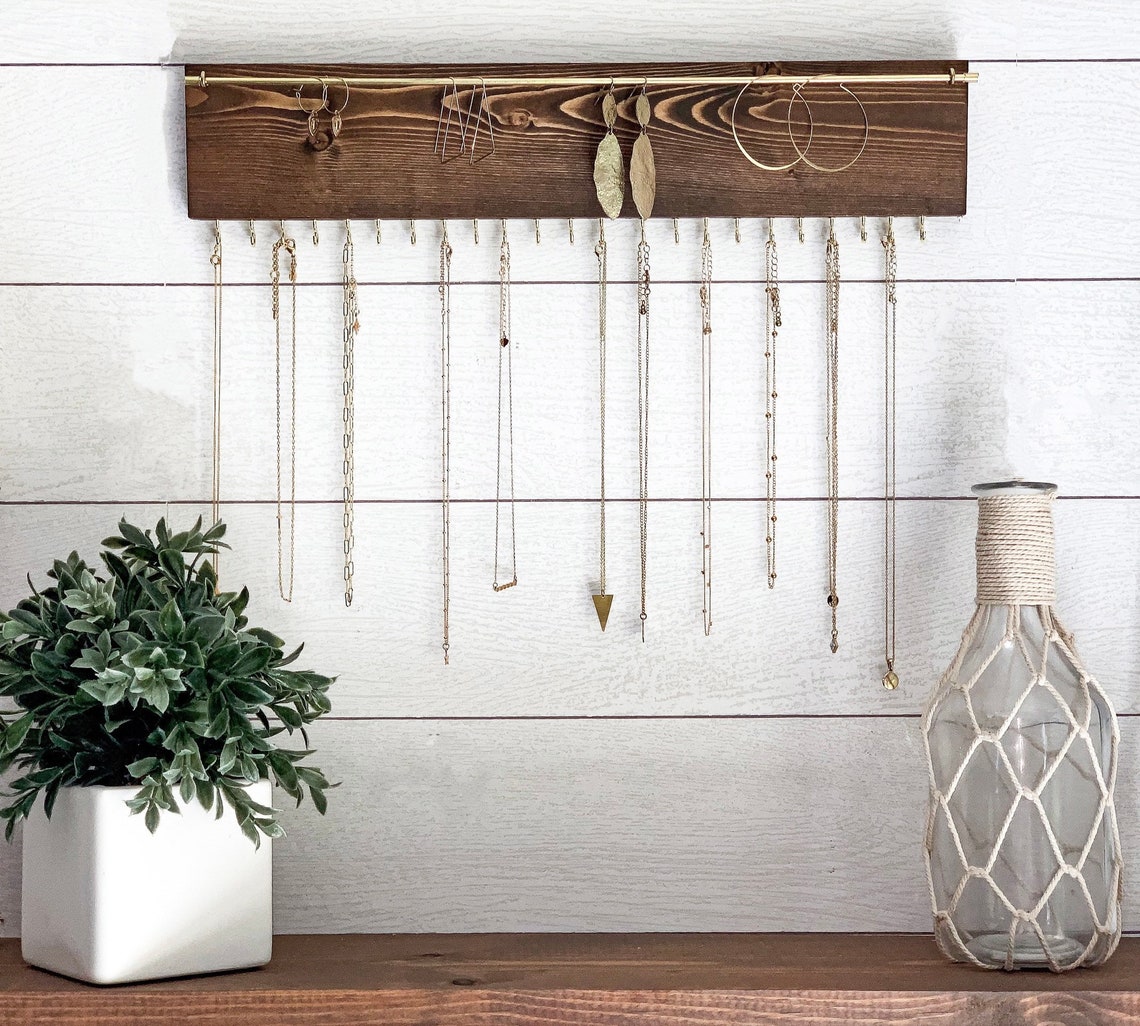 Wood Jewelry Organizer Necklace Holder Wall Mount Jewelry Etsy