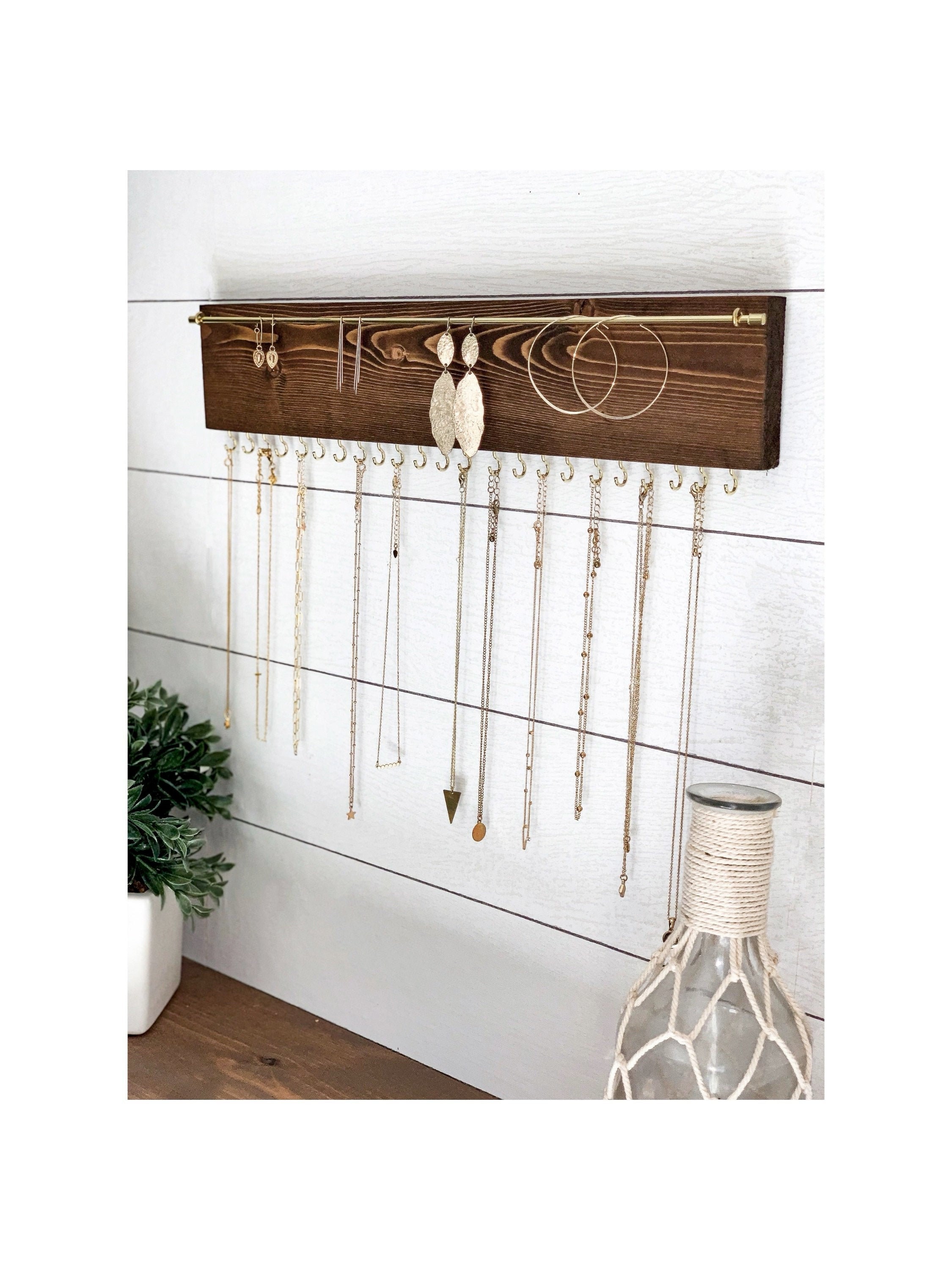 Wood Jewelry Organizer Necklace Holder Wall Mount Jewelry Etsy