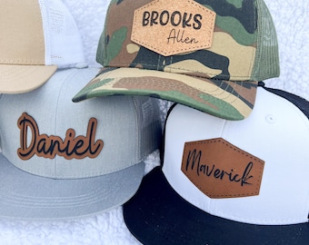 Custom Engraved Kids Name Trucker Hat | Toddler Hat | Kids Trucker Hat | Personalized Trucker Hat | Youth Name Hat |Custom Leather Patch Hat