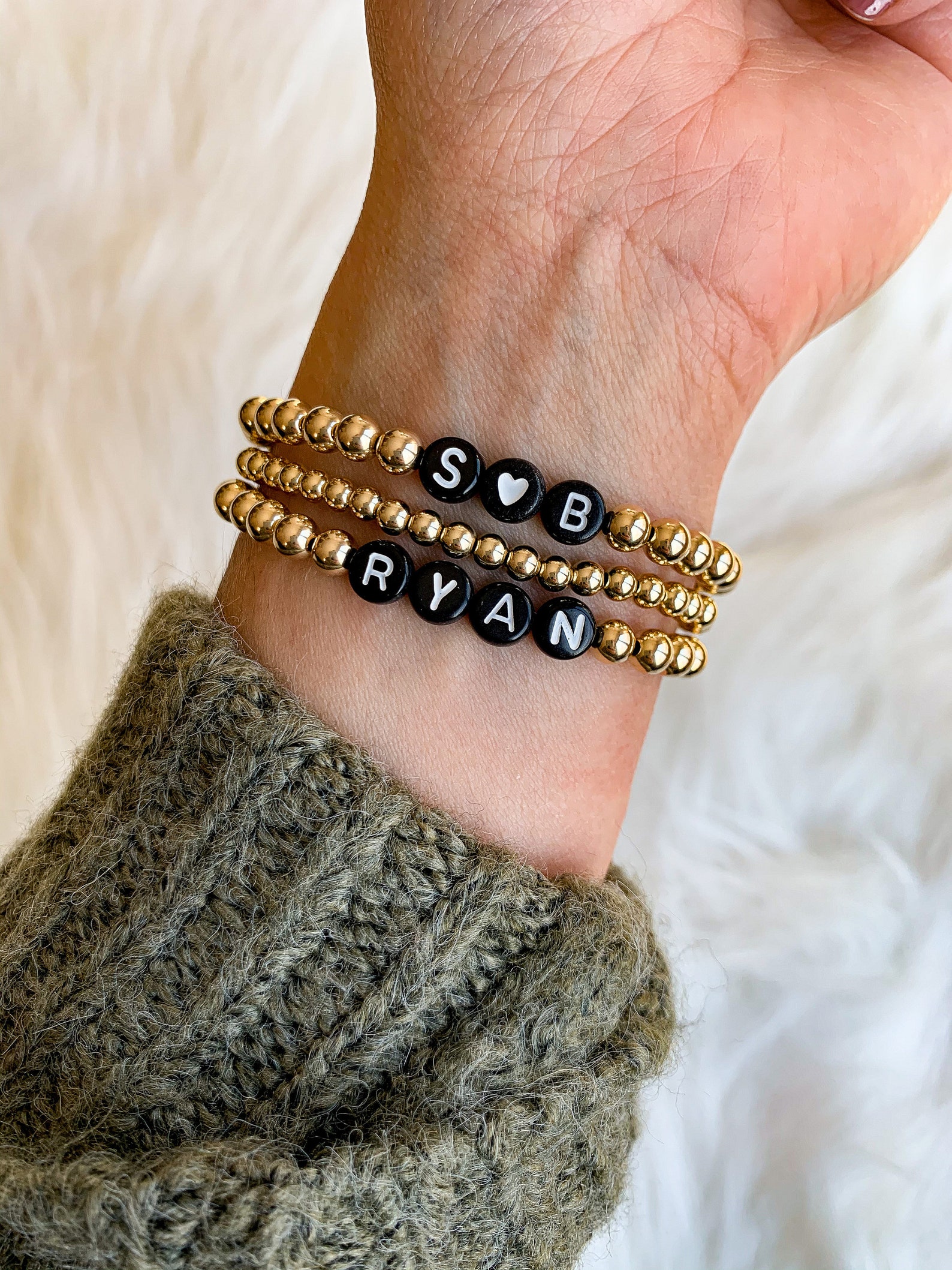 Gold Beaded Name Bracelet | Personalized Name Bracelet | Custom Name ...