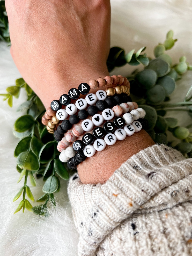 Beaded Name Bracelet Mothers Day Gift Name Bracelet Etsy