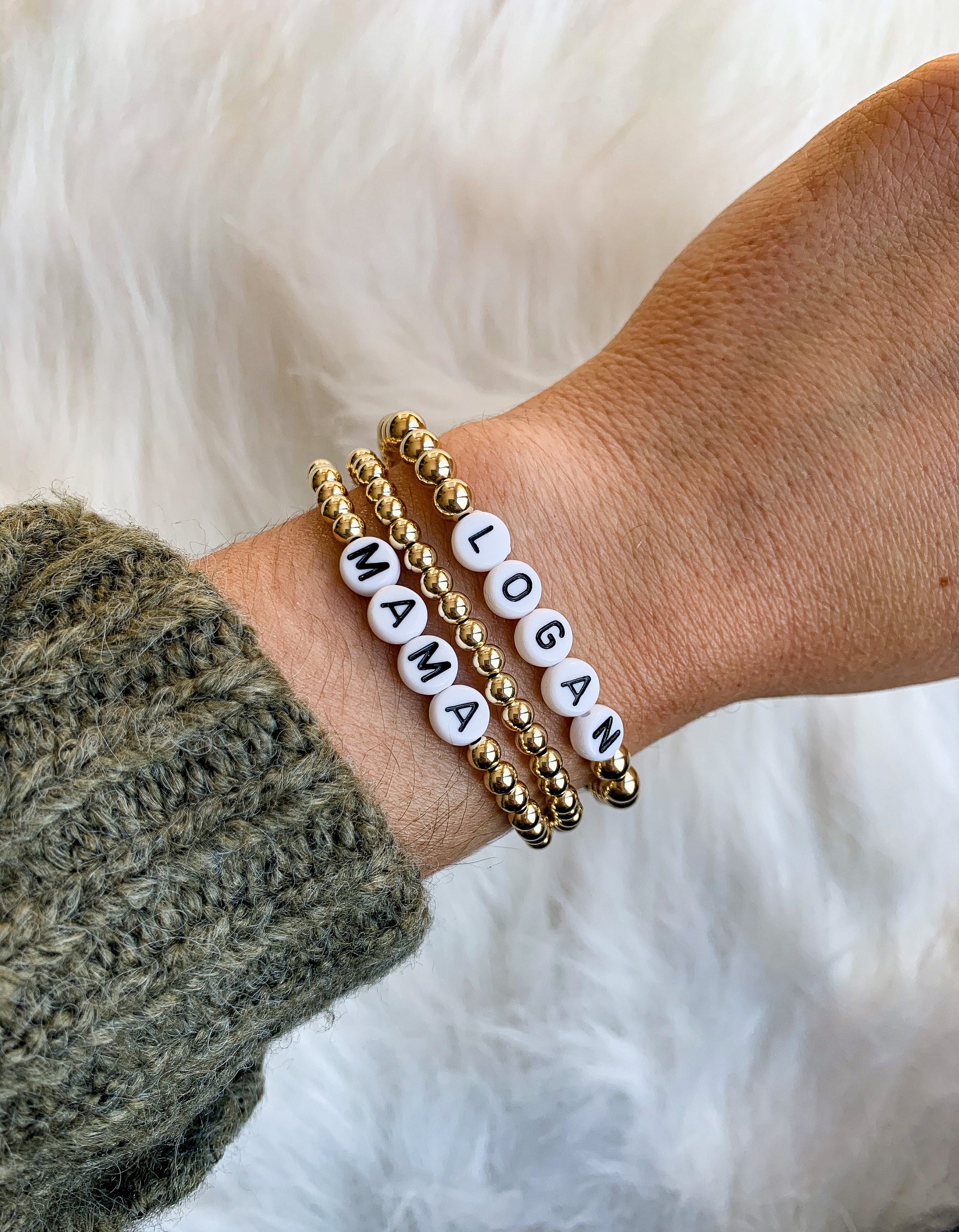 Gold Beaded Name Bracelet Personalized Name Bracelet Etsy