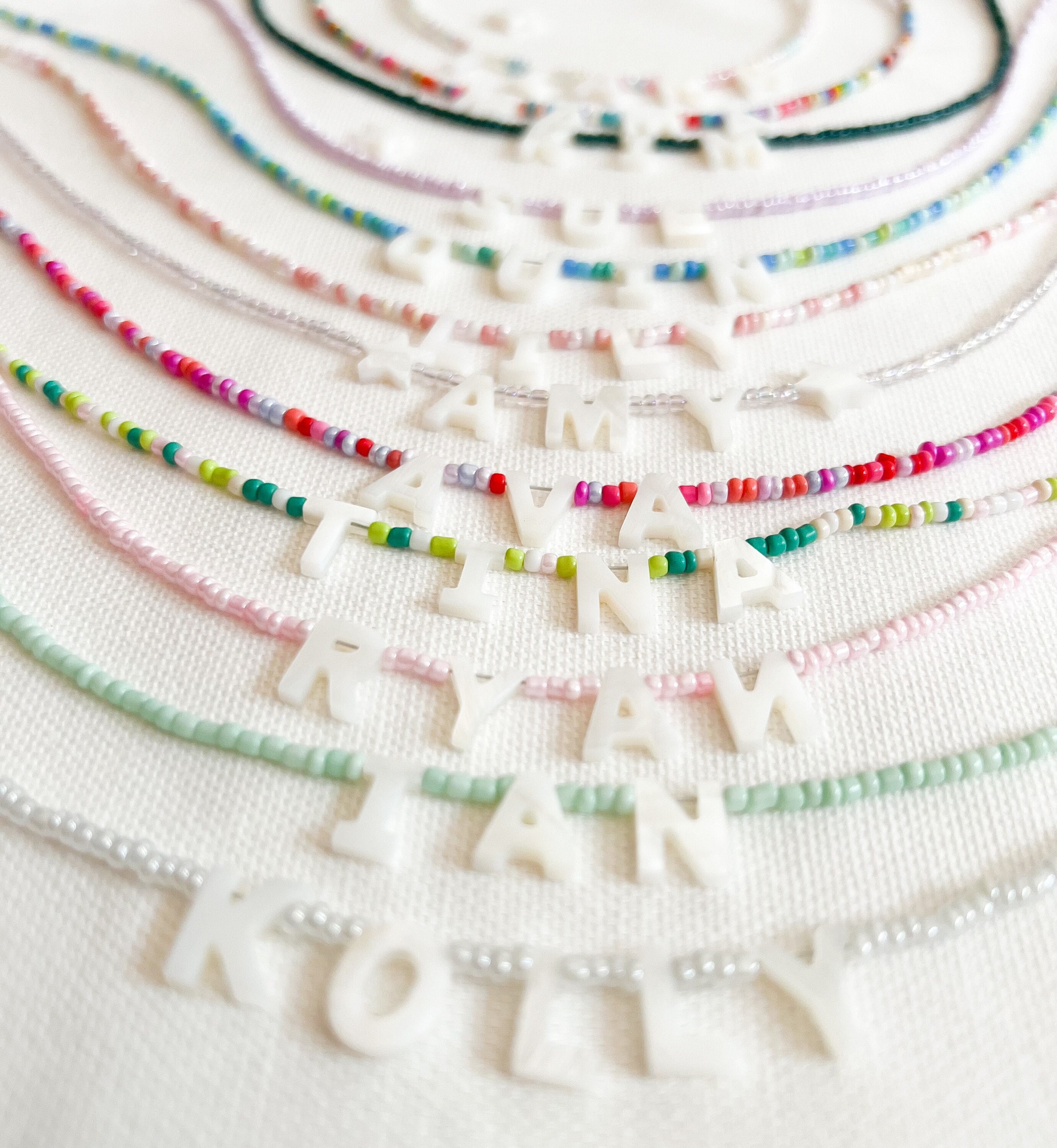 Beaded Name Necklace | Mother of Pearl Letter Name Necklace | Pearl Name Necklace | Mama Necklace | Initial Necklace | Mother’s Day Gift