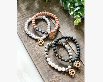 Personalized Pet Name Bracelet with Gold Paw Charm