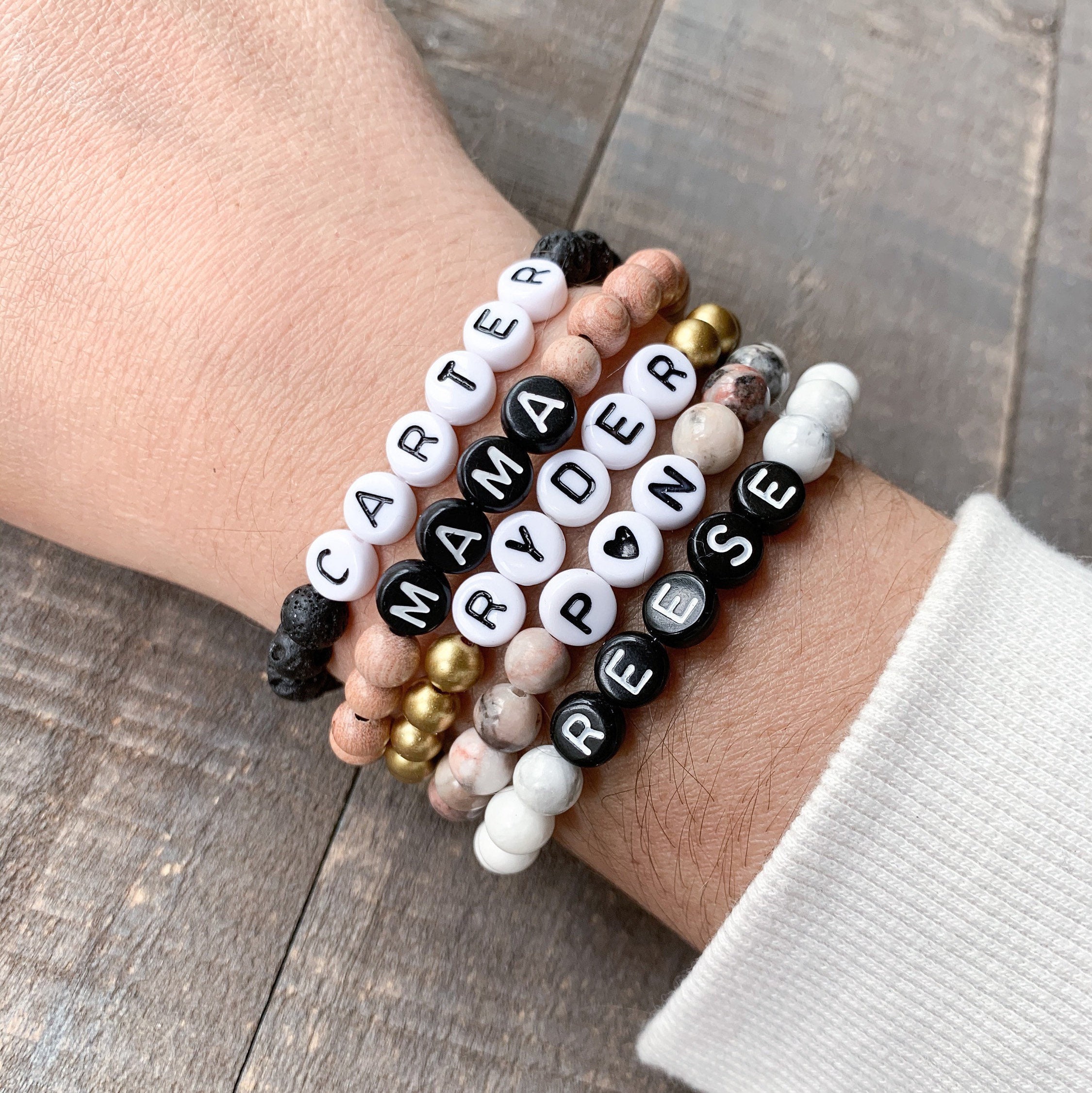 Beaded Name Bracelet Mothers Day Gift Name Bracelet Word Etsy