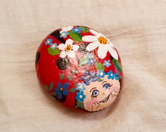 Painted Rock Lady Bug Beetle Scarab Stone Collectable Garden Insect Art Paperweight Home Decor Cute Funny Silly Laughing Bug