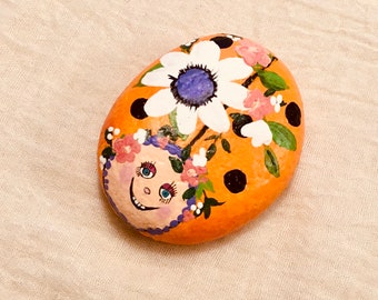 Painted Rock Lady Bug Beetle Scarab Stone Collectable Garden Insect Art Paperweight Home Decor Cute Funny Silly Laughing Bug
