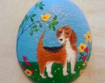 Painted Dog Rock with Cute Bird Stone Rock Painting Home Decor Collectable Garden Decorative Art Paperweight