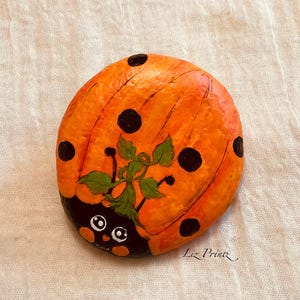 Painted Pumpkin Ladybug, Orange Lady Bug, Colorful Beetle Stone, Sealed Garden Art