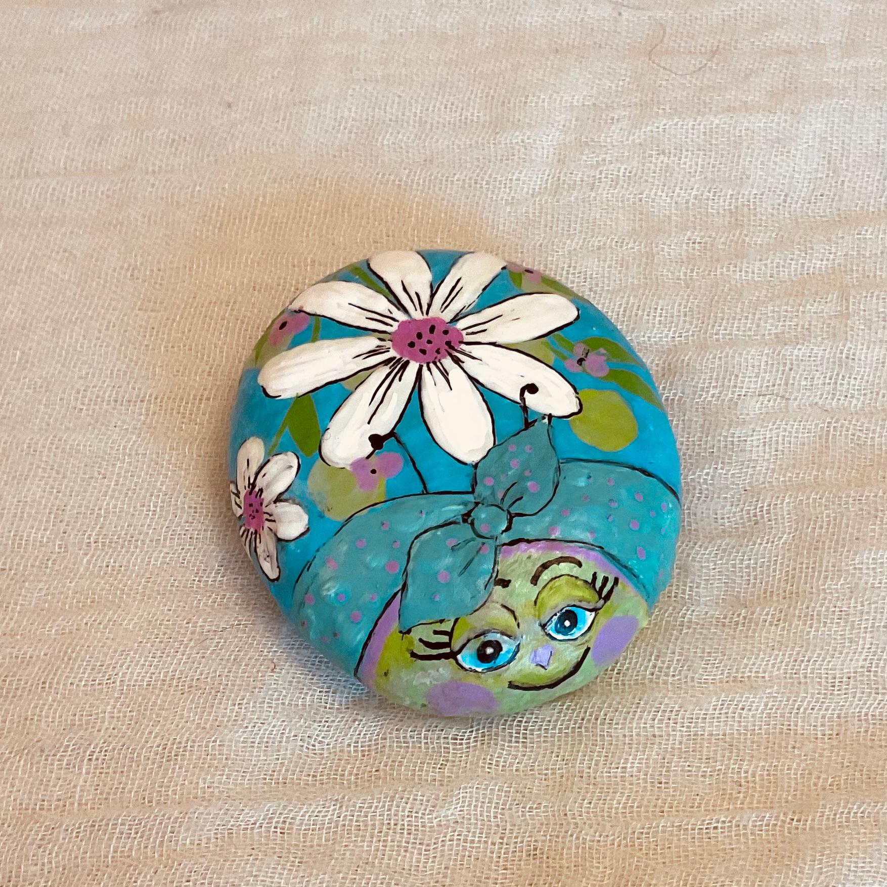 Painted Ladybug Rock, Colorful Floral Beetle Stone, Sealed Garden Art ...