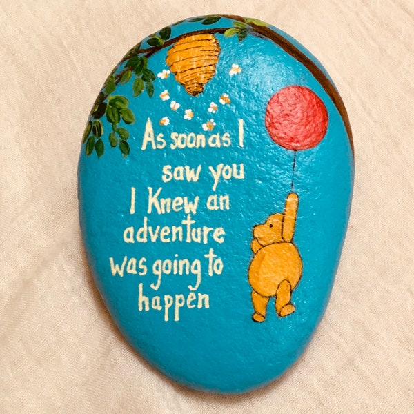 Painted Pooh Rock, Winnie the Pooh, Story Book Art, Stone Rock Painting, Children's Gift, Sealed Garden Art, Nursery Decor