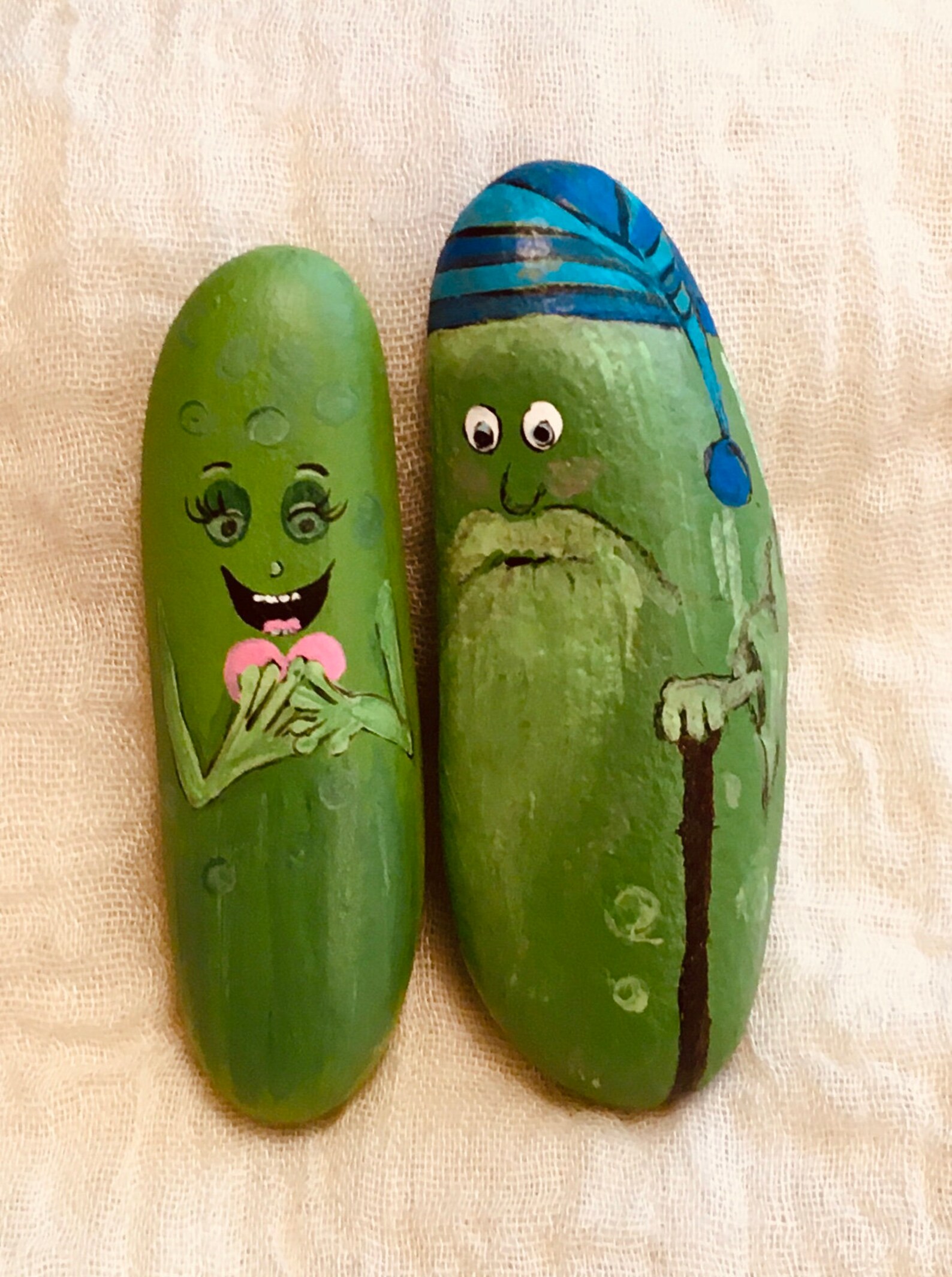 2 Painted Pickle Rocks Funny Pickles Stone Rock Painting Home Etsy
