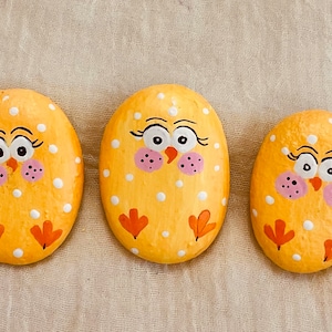 Baby Chick Painted Rock Set, Chicken Stone Painting, Paperweight Gift ...