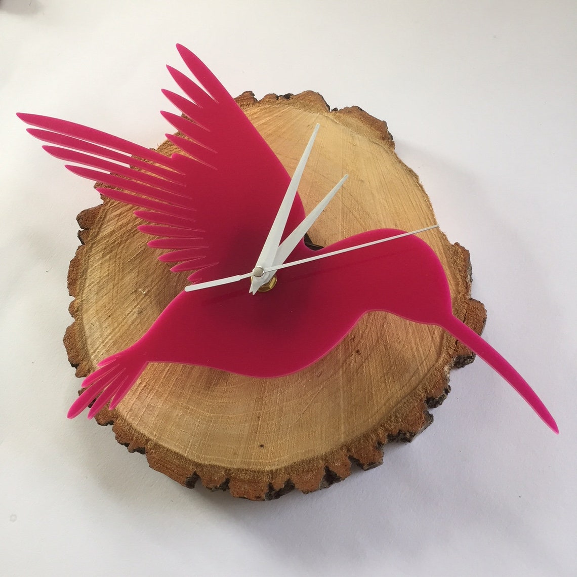 Bright pink Hummingbird wall clock laser cut silent clock cut Etsy