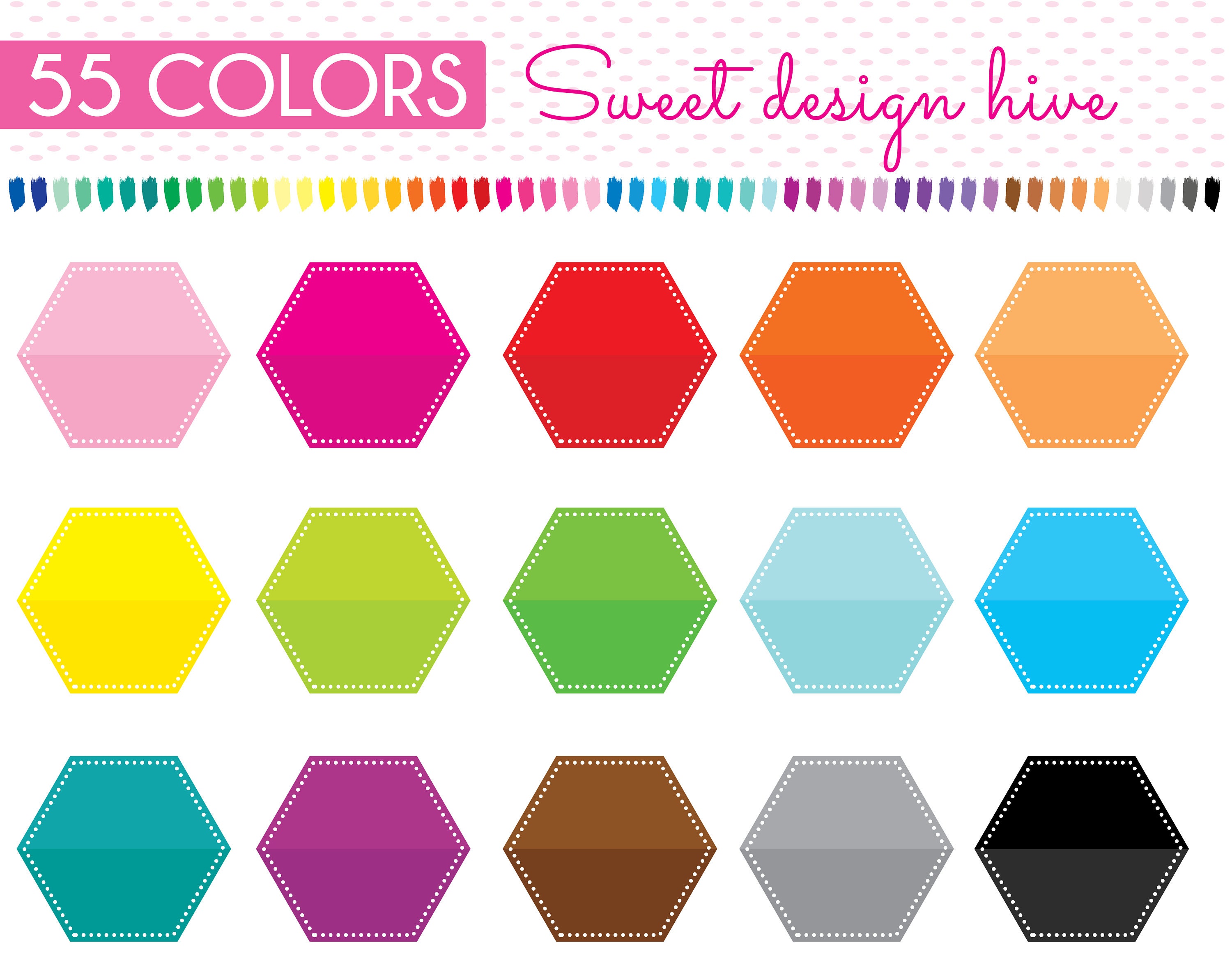 Planner Stickers Commercial Use 50 Rainbow Half Hexagon Frame Clipart Banners illustrations PNG honeycomb shape tag label Clip art