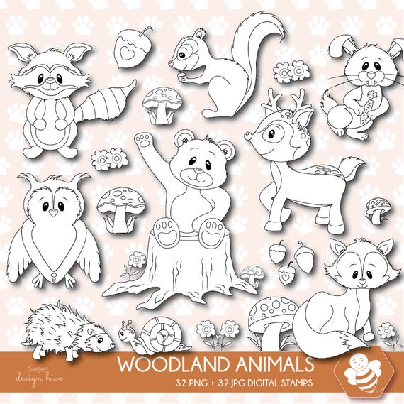 Woodland Animals Digital Stamps Stamp Forest