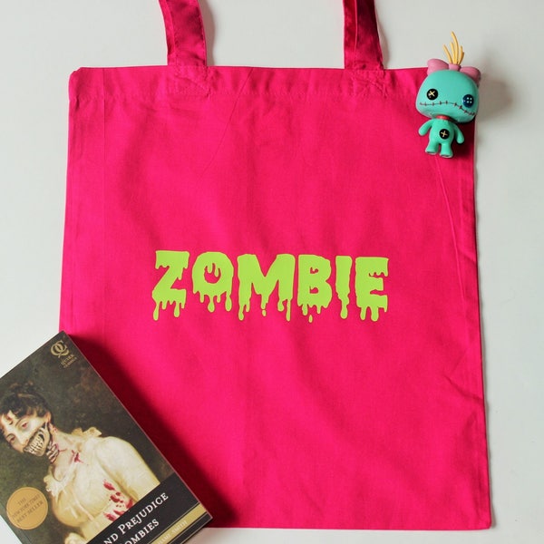 Zombie tote bag, Cotton bag, Reusable shopping bag, Eco tote bag, Pink shopper, Canvas bag, Fabric bag, Green slime, Living dead girl, Art