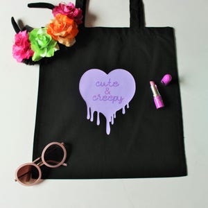 Cute And Creepy, Pastel Goth, Lilac Tote Bag, Eco Shopper, Nu Goth Fashion, Gift For Teens, Kawaii, Purple Glitter Bags, Gothic Fashion,