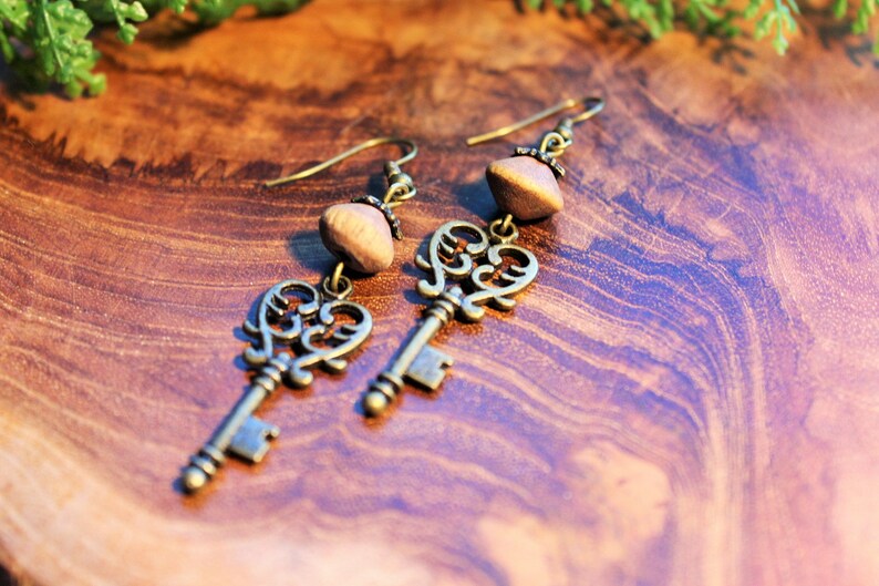 Bronze Key Earrings Wooden Accessories Key Earrings Key Etsy