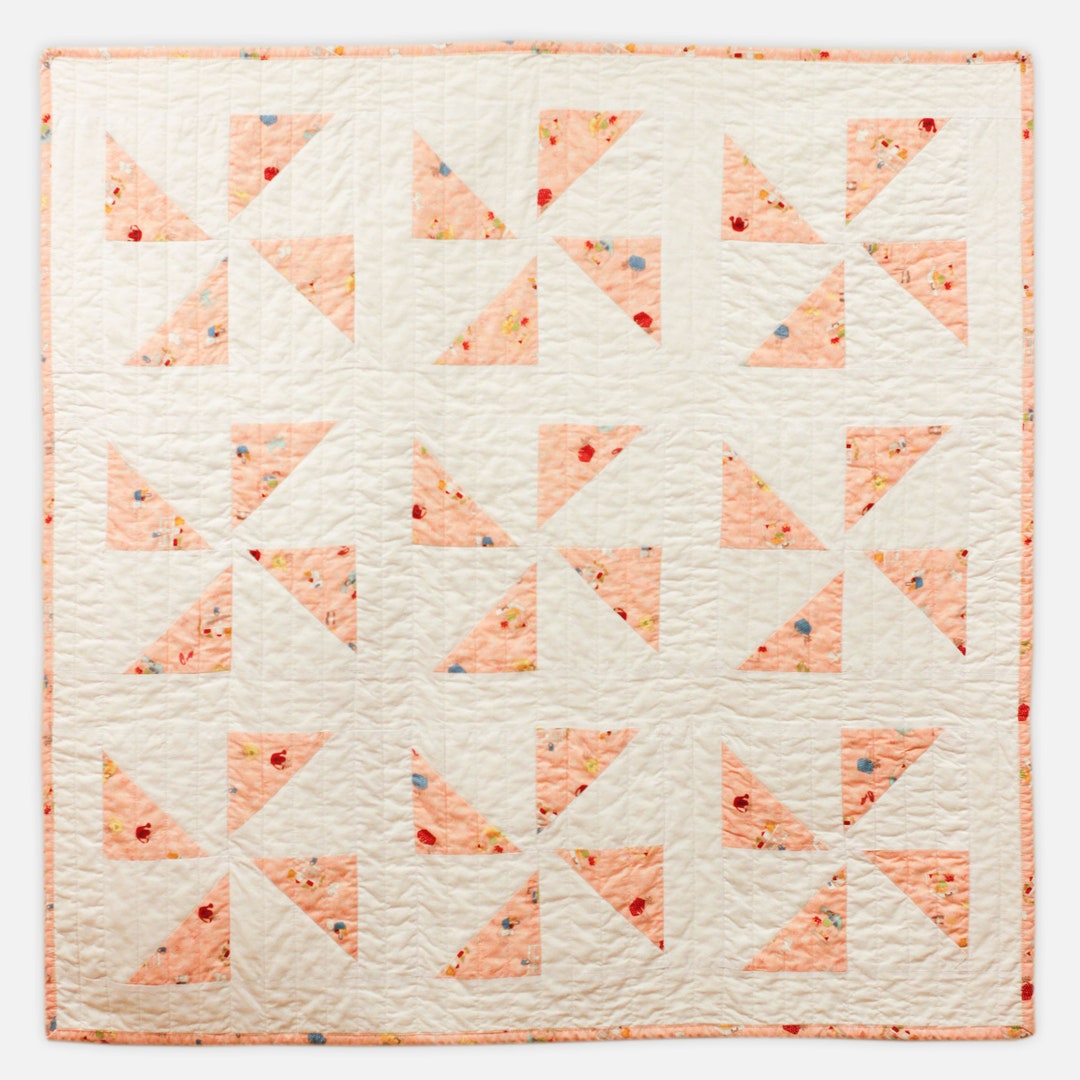 Handmade Pink and White Baby Quilt, Split Pinwheel Etsy