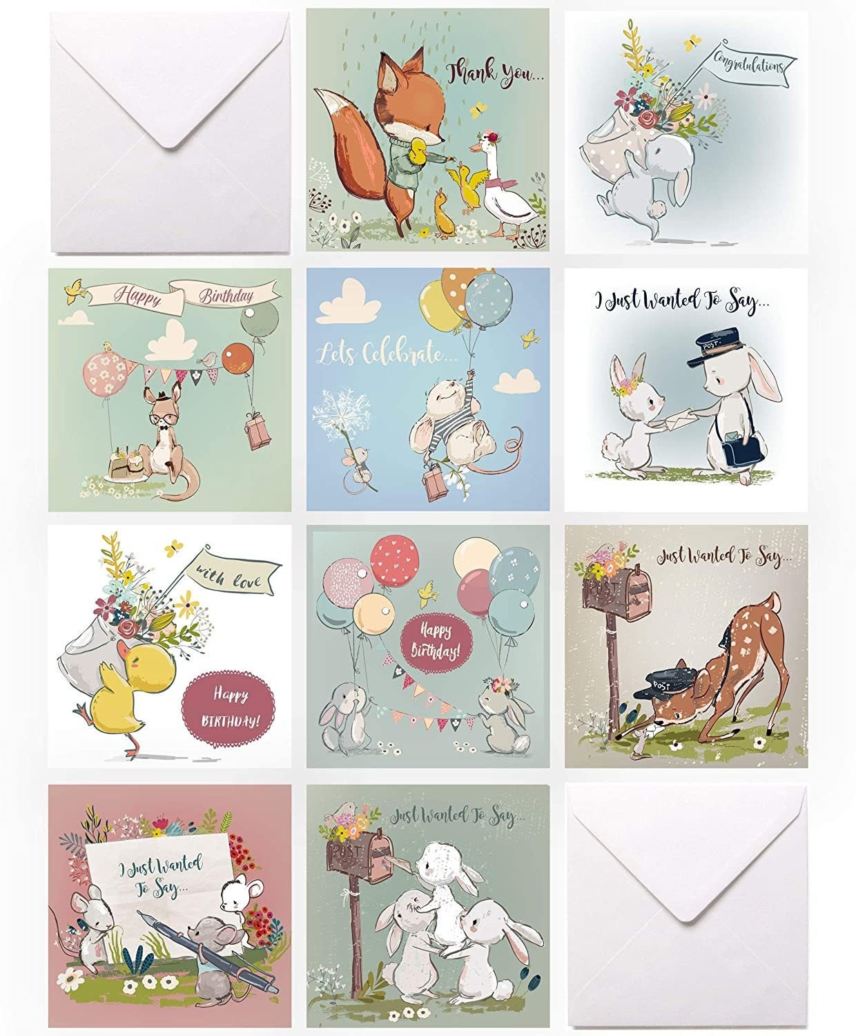 20 Greeting Cards Multipack Cute Vintage Animal Variety - View #11
