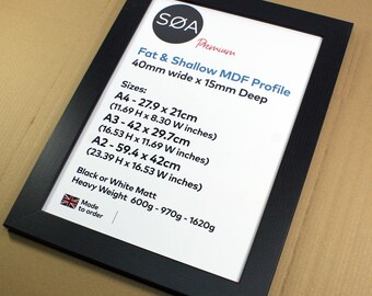 A3 A2 PICTURE FRAMES, Fat & Shallow Profile, Black / White, Quality MDF Wrap Picture Photo Frames Picture Frames