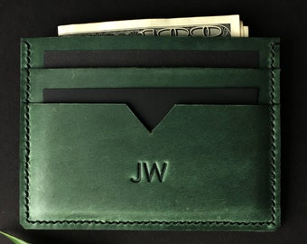 Green Wallet, Custom Card Holder,  Personalized Gift, Monogrammed Wallet, Mens Wallet, Leather wallet, Slim Wallet, Fathers Day Gift