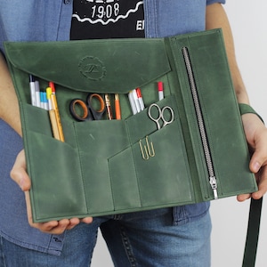 Estuche de cuero para herramientas de artista, estuche para lápices de dibujo, regalo para artistas, estuche para bocetos hecho a mano, organizador de arte personalizado