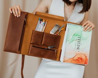 Travel Sketchbook Cover in Leather, Portable Art Journal Holder