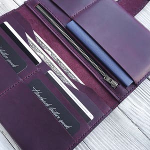 Cartera de cuero morada, Monedero morado, Monedero de mujer, Monedero de cuero, Cartera de viaje, Cartera de mujer, Regalo para ella, Viajes de mujer