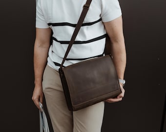 Leather Messenger Bag, Back to School, Valentine's Day, Laptop Bag, Birthday Gift for Him, Custom Mens Bag, Shoulder Bag