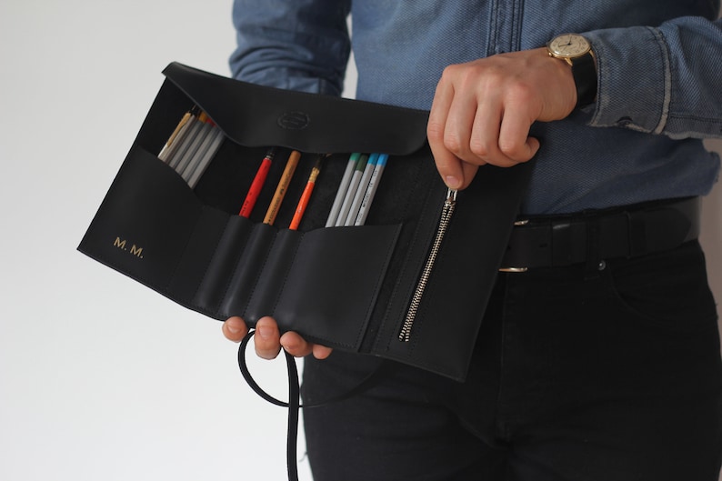 Leather Pencil Case Leather Pencil Roll Paint Brush Roll Etsy