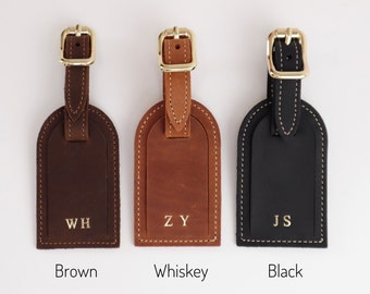 Custom Leather Bag Tag, Monogram Luggage Tag, Handmade Travel Gift, Initial Tag for Suitcase, Personalized Travel Tag