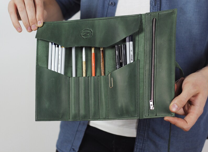 Pencil roll Pen Case Artist roll Gift for painter Leather Etsy