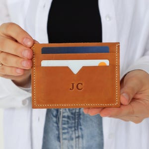 Leather Cardholder with Initials, Black, Whiskey, Brown, Red, Green, Camel, Purple, Denim, Midnight, Personalized Men’s Gift