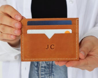 Leather Cardholder with Initials, Black, Whiskey, Brown, Red, Green, Camel, Purple, Denim, Midnight, Personalized Men’s Gift